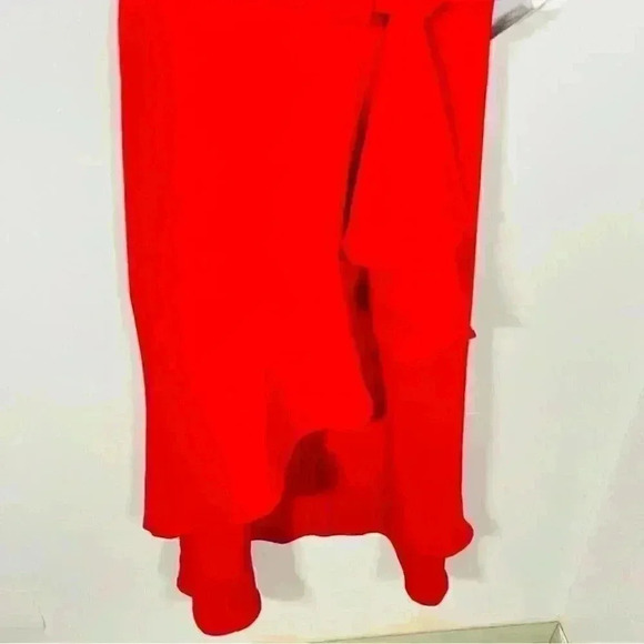 NWT Maggy London Crepe Arc Shoulder Cascade Skirt Belted Fit & Flare Midi Dress - Picture 4 of 9